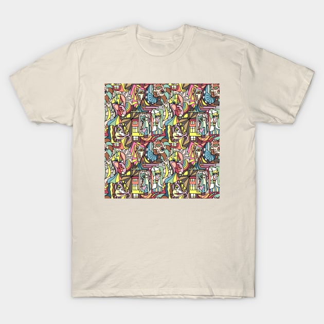 Cubist  Style Lady Faces T-Shirt by Slightly Unhinged